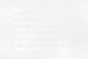 But the young Icarus
Image 40 cm x 60 cm, Papier 70 cm x 90 cm,
Aérographe, 2014